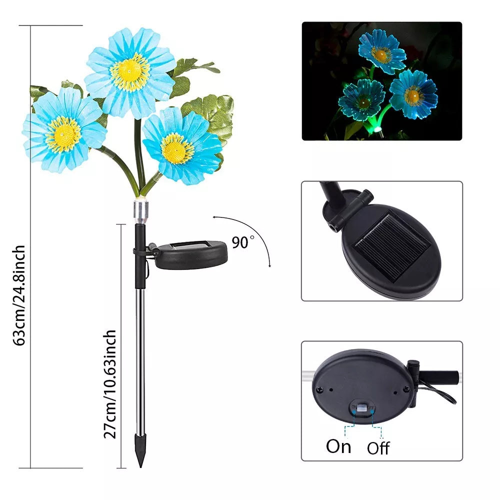 2pcs Solar Daisy Flower Stake Lights Outdoor Garden Decor