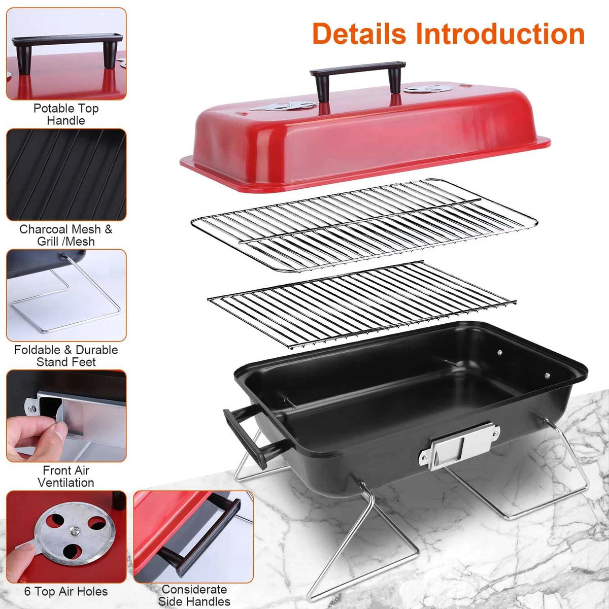 Folding Portable Charcoal BBQ Grill Tabletop Smoker for Outdoor Cooking