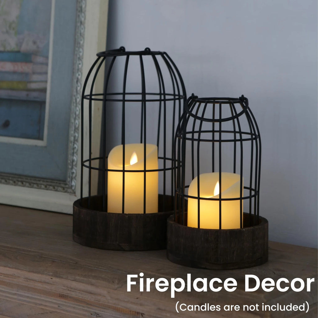 Rustic Farmhouse Candle Lantern Set of 2 for Table Decor