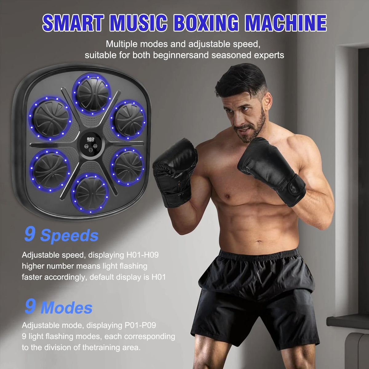 Smart Music Boxing Machine with LED Lights, Bluetooth & Gloves 2025