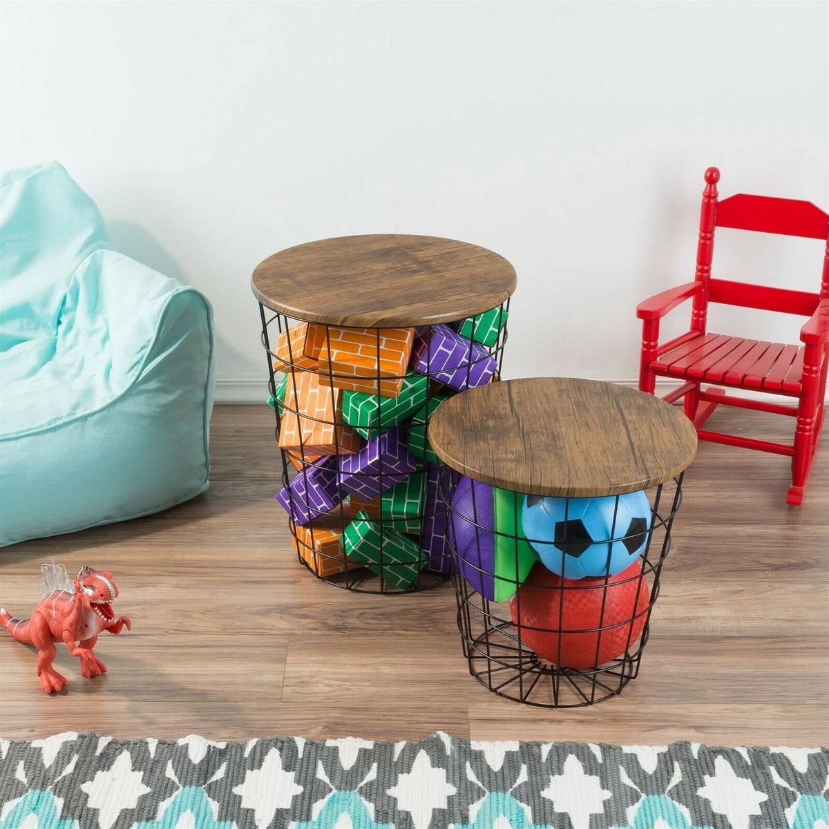 Modern 2-Piece Nesting End Tables with Hidden Storage Baskets for Living Room