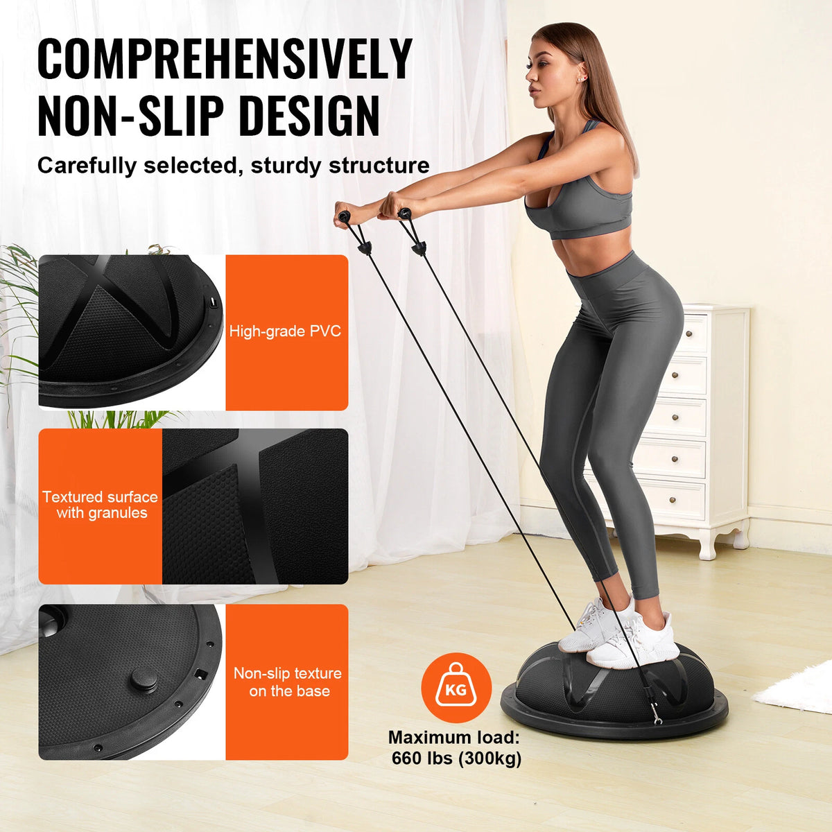 Half Balance Trainer Ball with Resistance Bands for Strength & Core