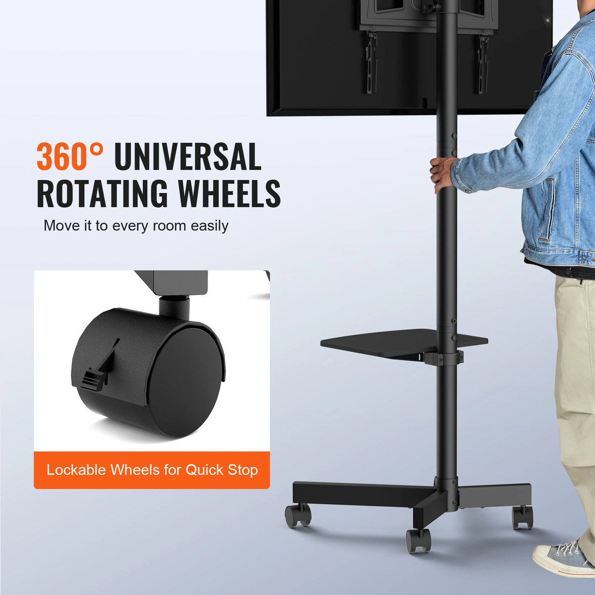 Mobile TV Stand with Tray and Locking Wheels for 23–60 Inch TVs