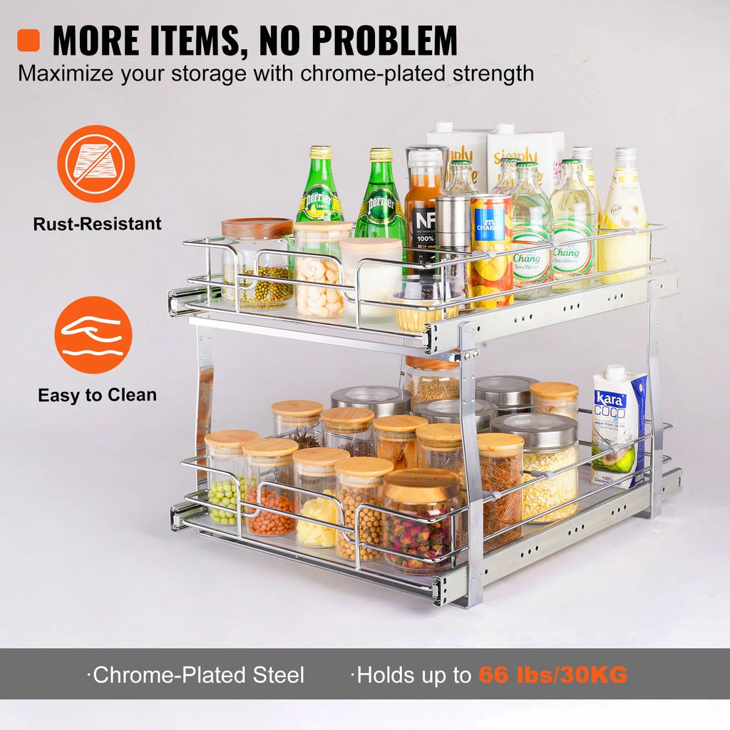 Pull-Out 2-Tier Under Sink Cabinet Organizer with Steel Wire Baskets