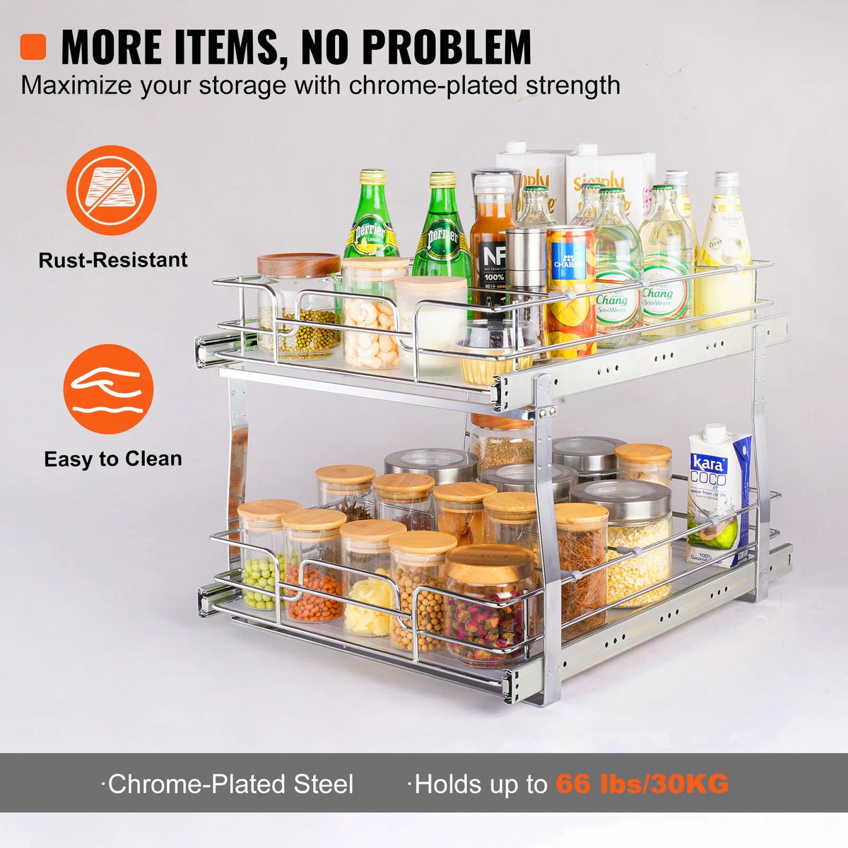 Pull-Out 2-Tier Under Sink Cabinet Organizer with Steel Wire Baskets