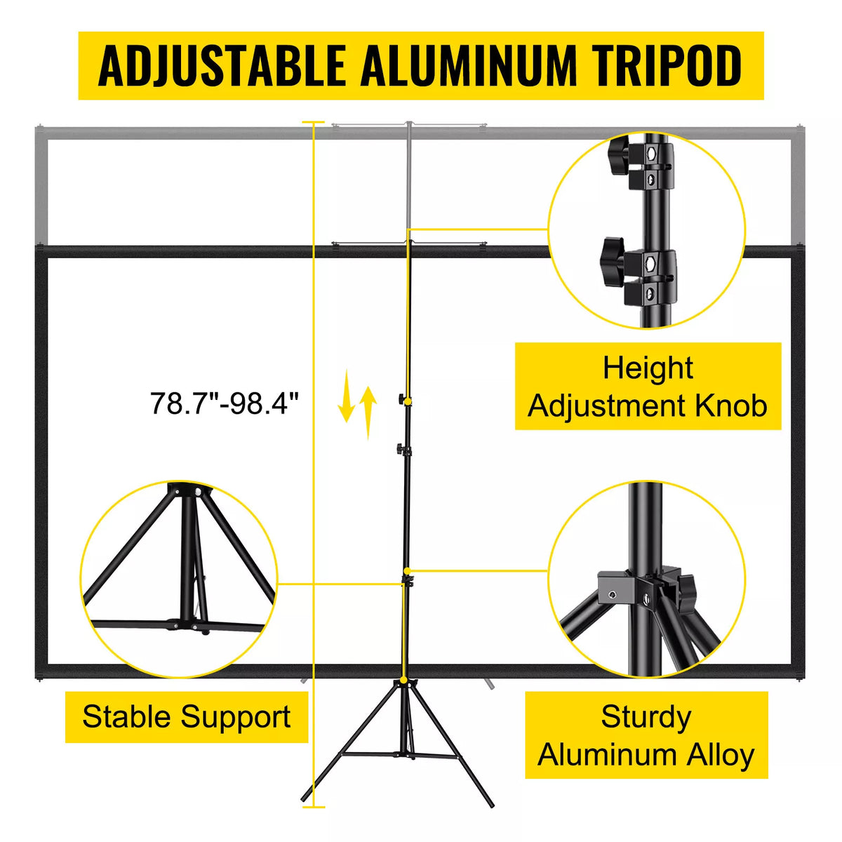 70" Portable 4K HD Tripod Projector Screen Adjustable Stand