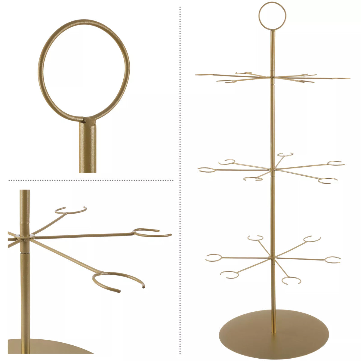 Gold 3-Tier Cocktail Tree Stand for 18 Stemware Glasses