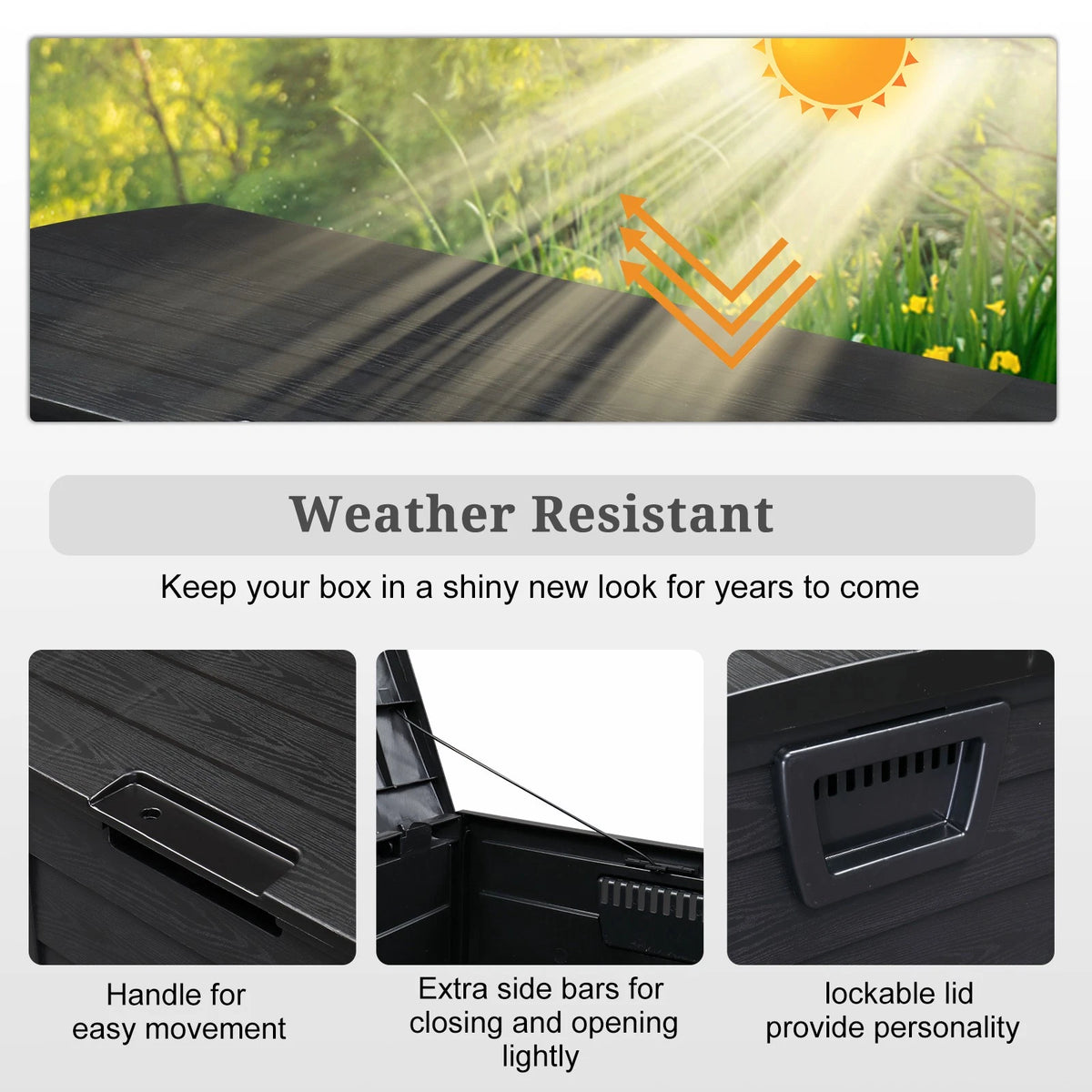 75 Gallon Resin Outdoor Storage Box Rattan Deck Cushion Cabinet Black