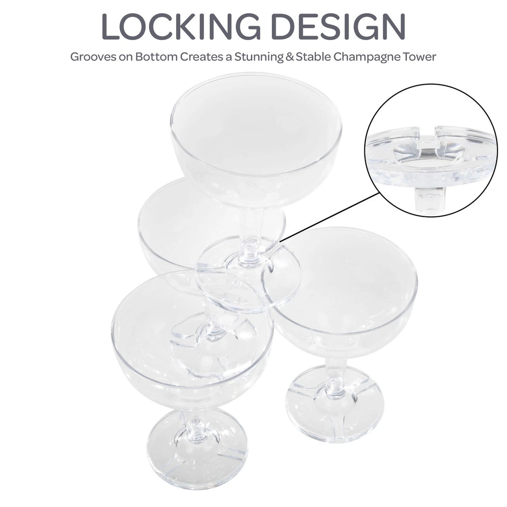 100-Pack Clear Reusable Plastic Champagne Coupe Glasses for Parties & Weddings