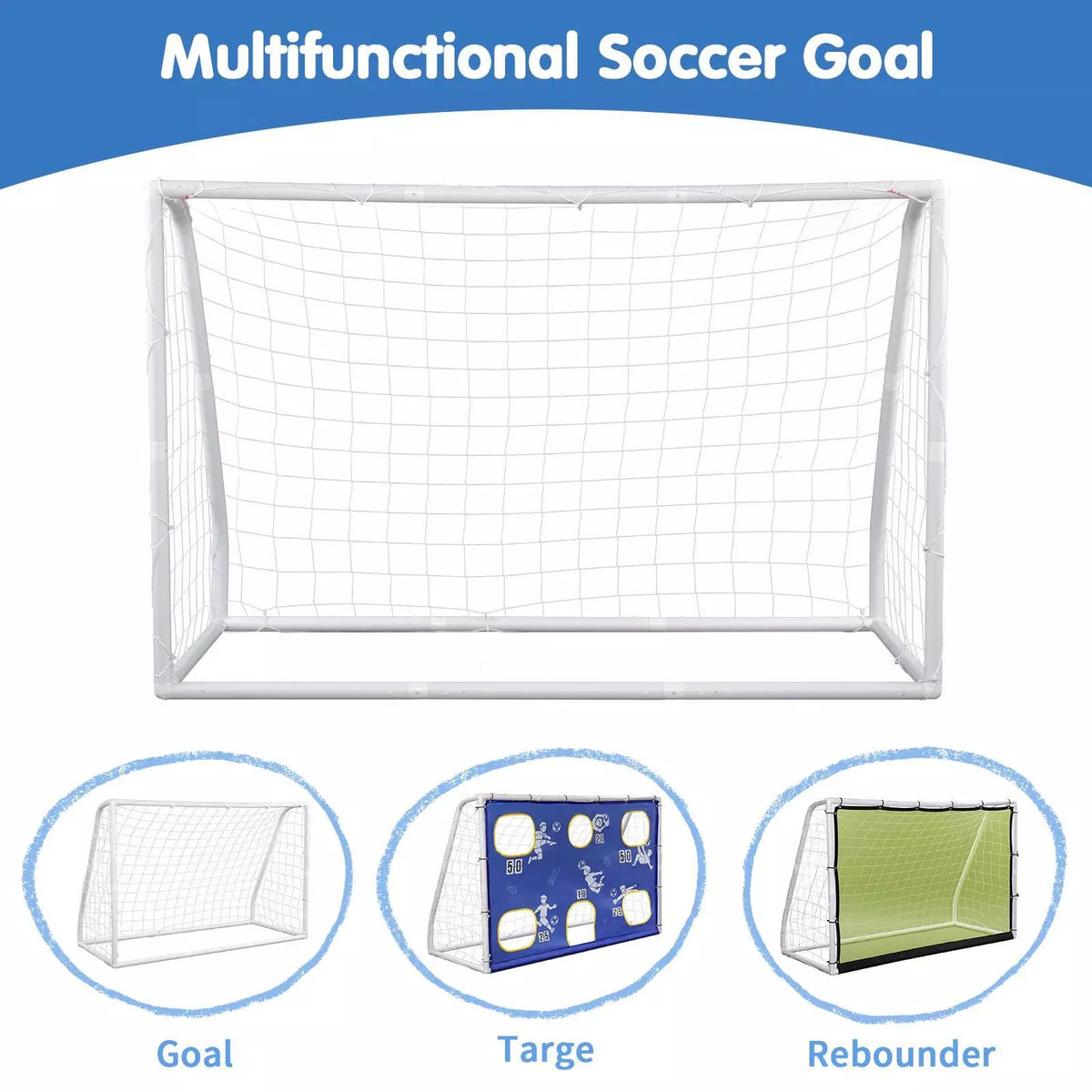 3-in-1 6x4FT Youth Soccer Goal with Ball, Pump & Target Cloth Set