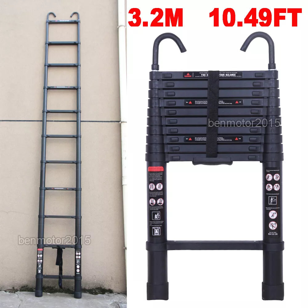 10.5FT Telescoping Ladder with Hooks Portable Folding Extension