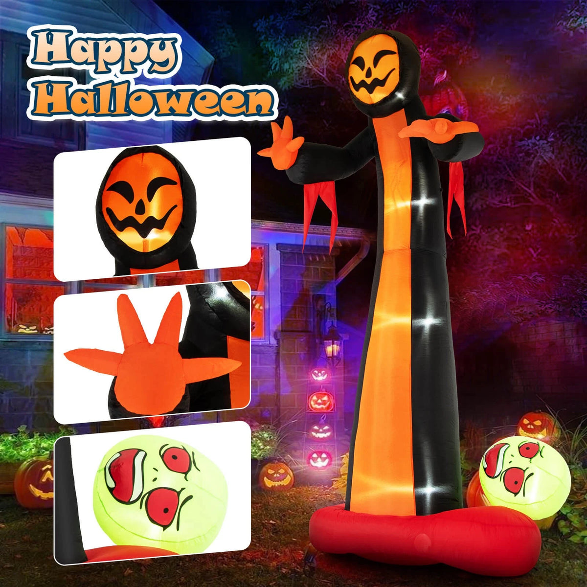 12FT Giant Grim Reaper Inflatable with Skull, LED Lights & Blower