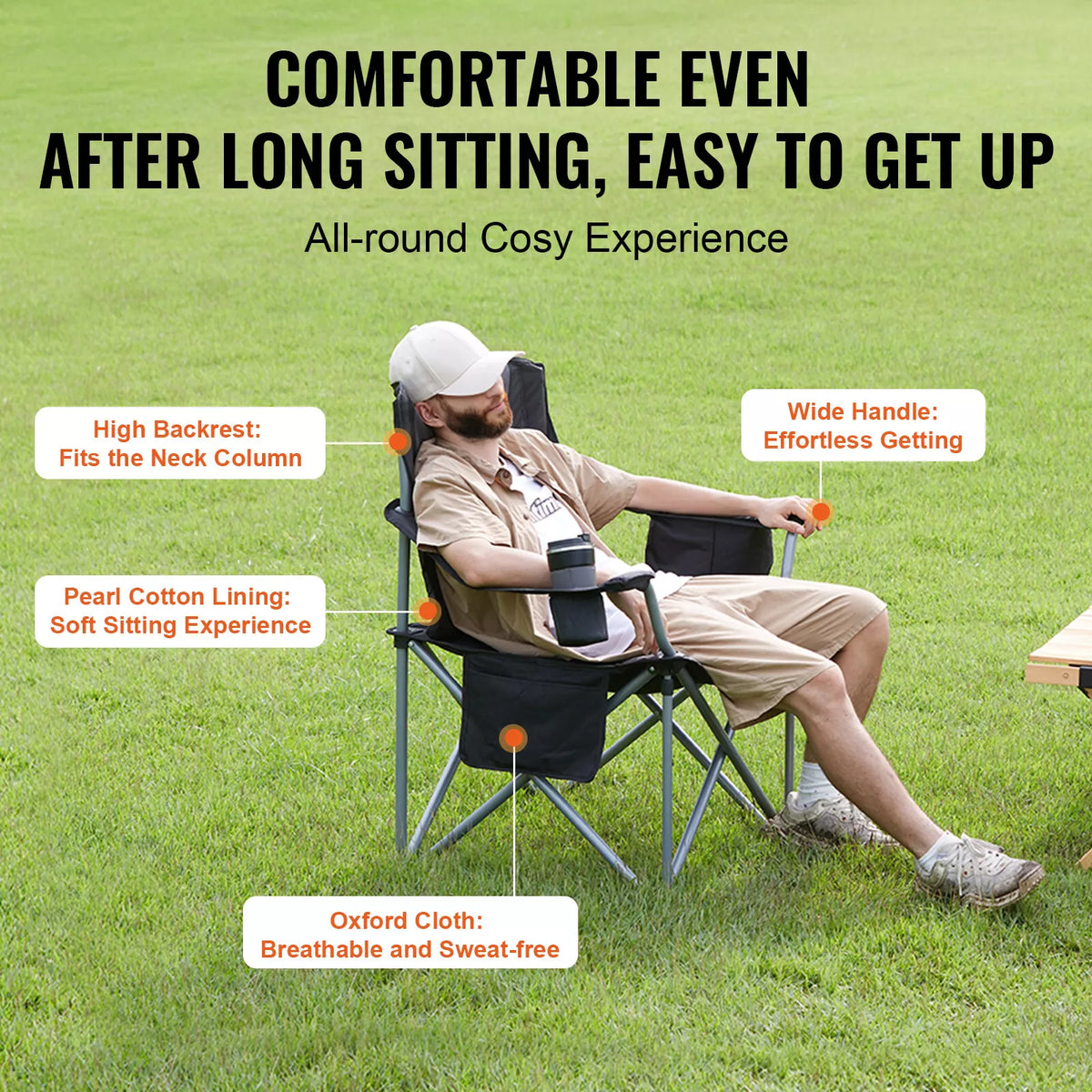 Foldable Outdoor Camping Chair with Storage Pockets and Cup Holder