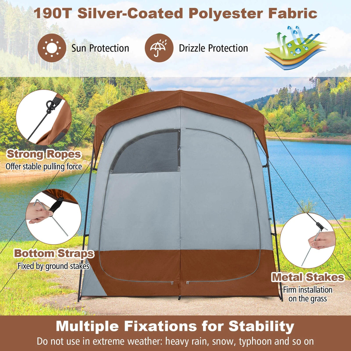 2-Room Shower Tent with Privacy Shelter for Outdoor Use