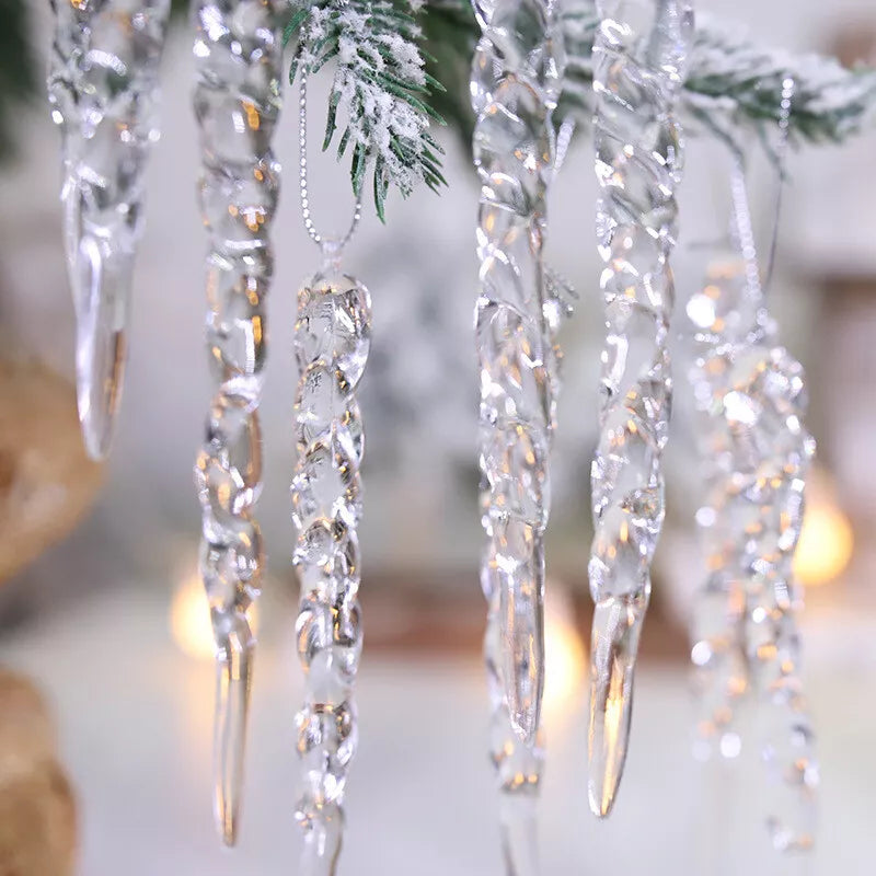 24 Clear Acrylic Icicle Ornaments for Christmas Tree Winter Decor