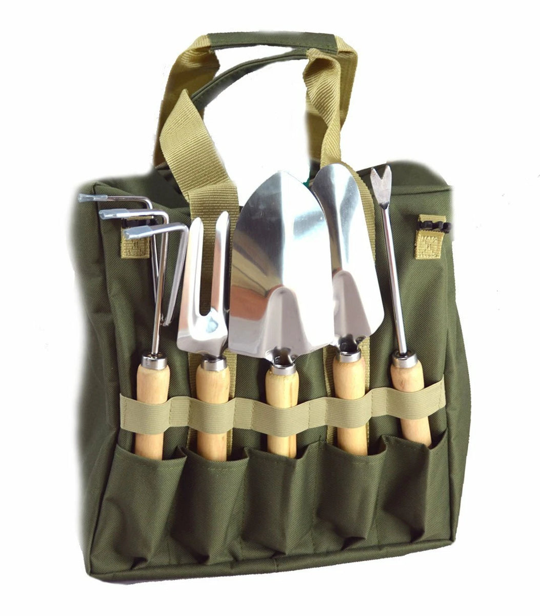 10pc Garden Tool Kit with Folding Seat Stool & Detachable Storage Tote