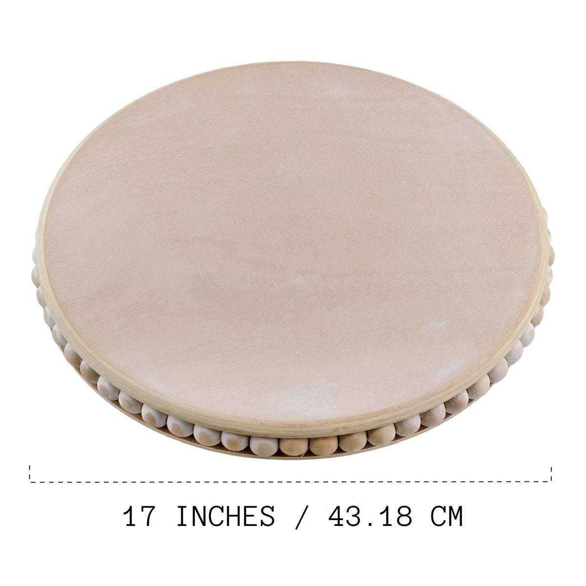 17-Inch Rustic Whitewashed Wood Beaded Lazy Susan