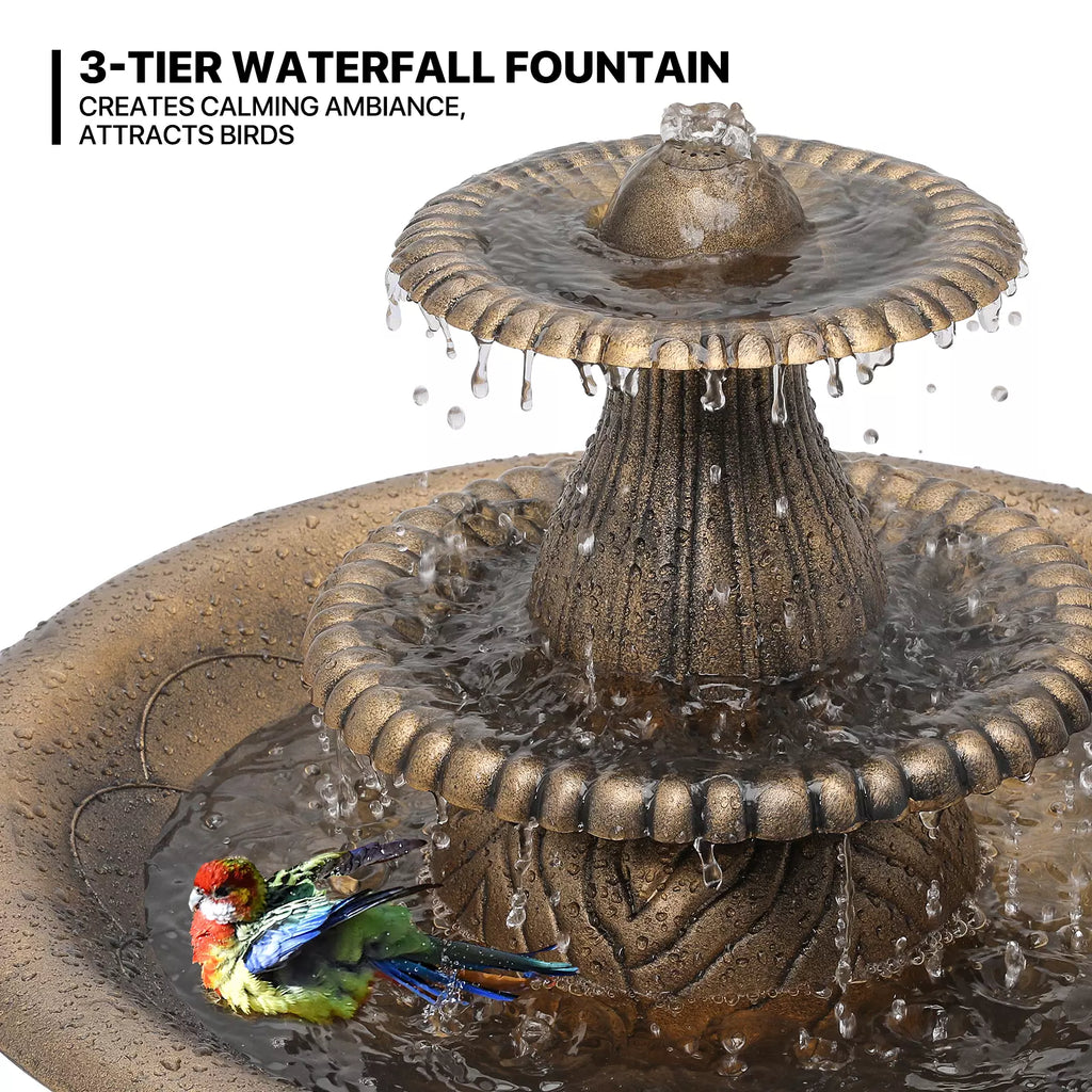 35" Bronze Garden Water Fountain Birdbath with Pump