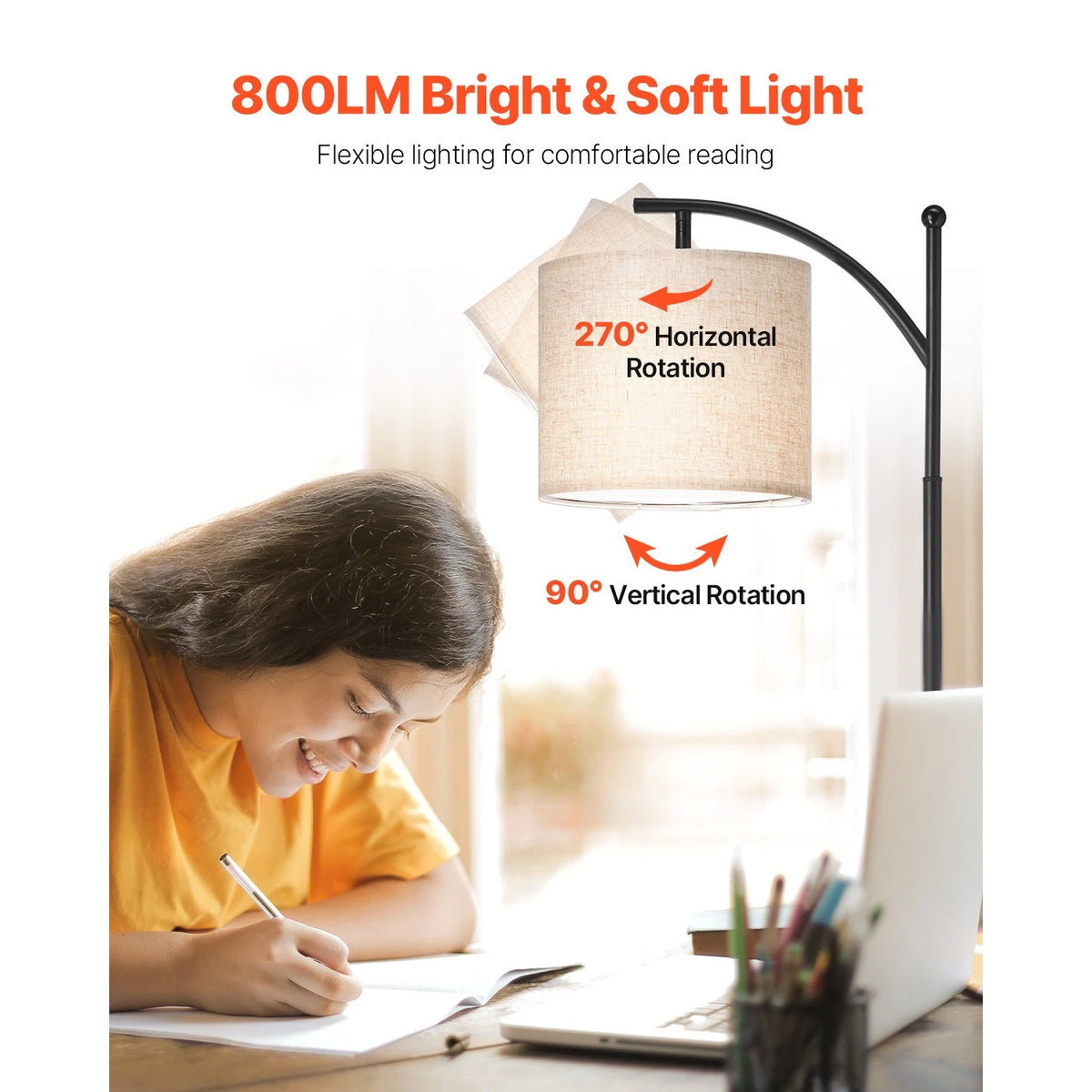 Dimmable Floor Lamp with Remote Control, Adjustable Color Temp Head