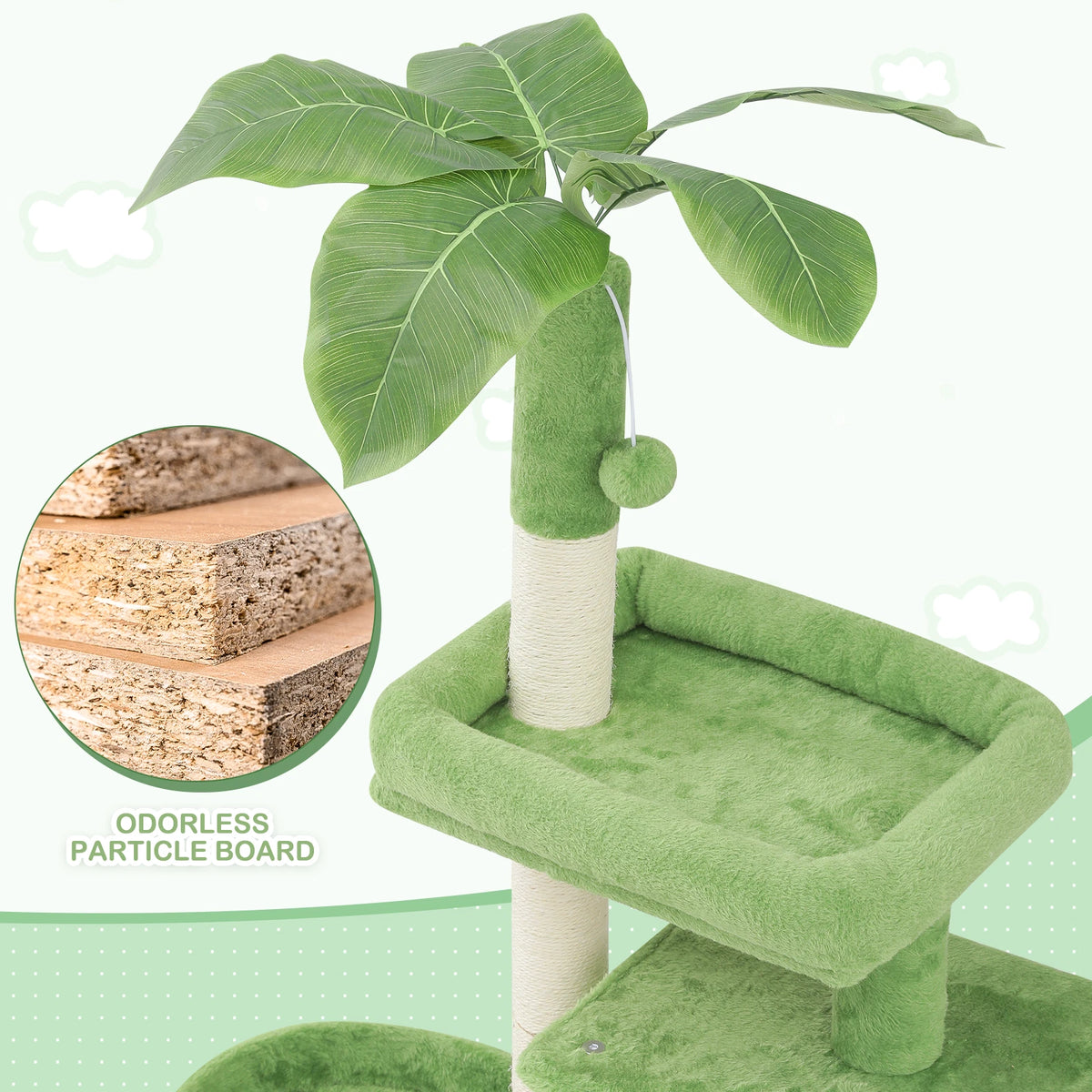 32" Cat Tree with Condo Scratching Posts Toy Ball & Leaf Design