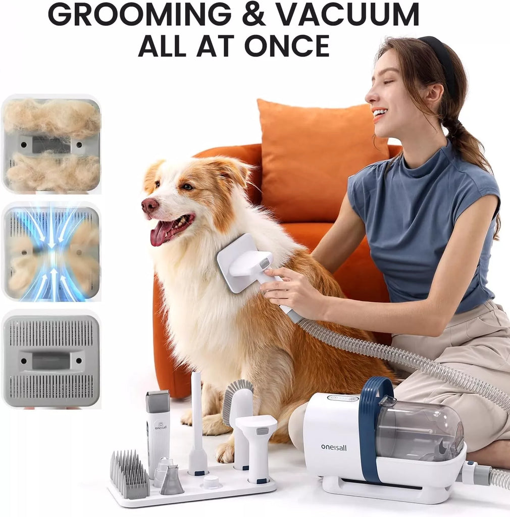 Pet Grooming Vacuum Kit 7-in-1 Clipper 1.5L Dustbin Low Noise