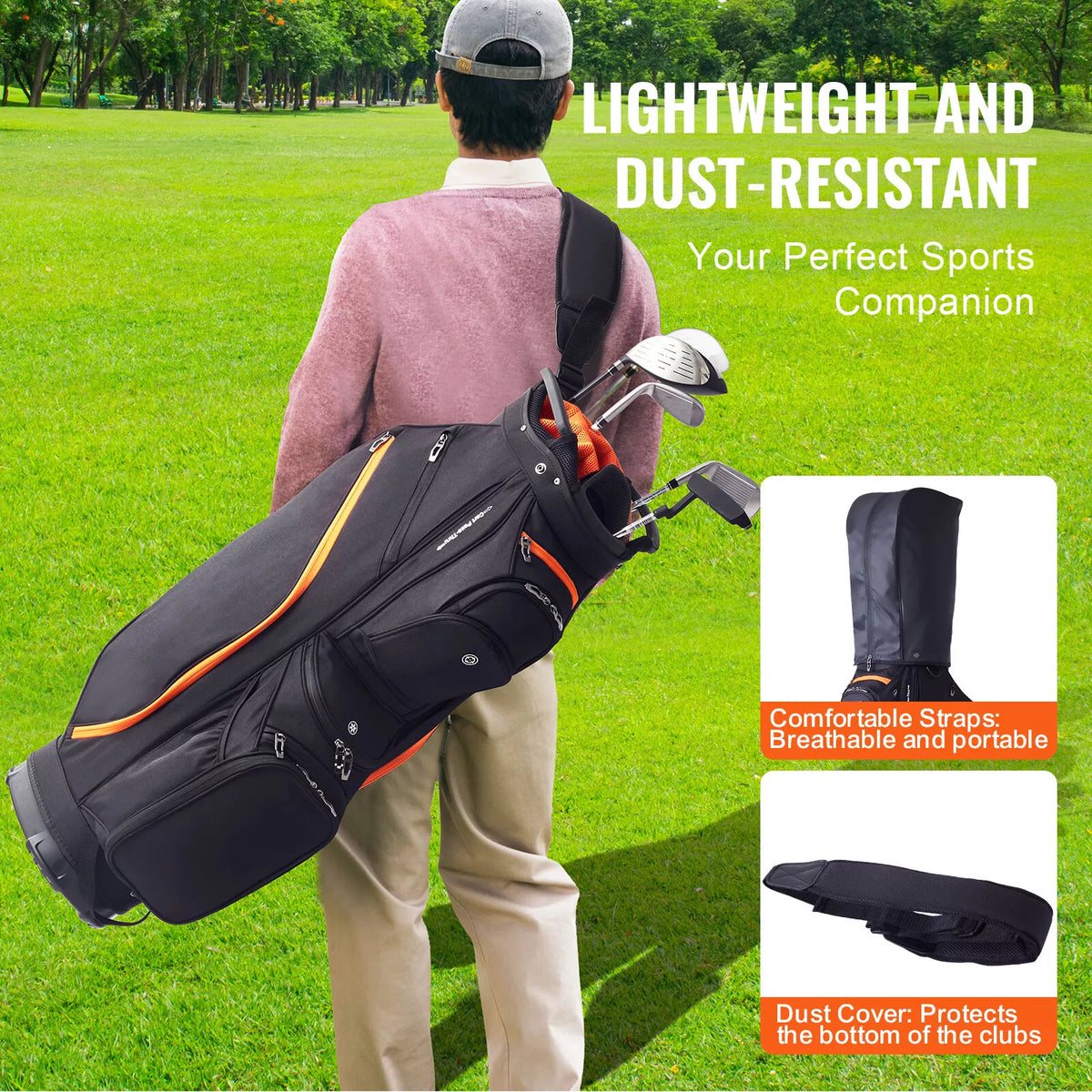 36" Golf Cart Bag with 14-Way Dividers and 13 Storage Pockets Black