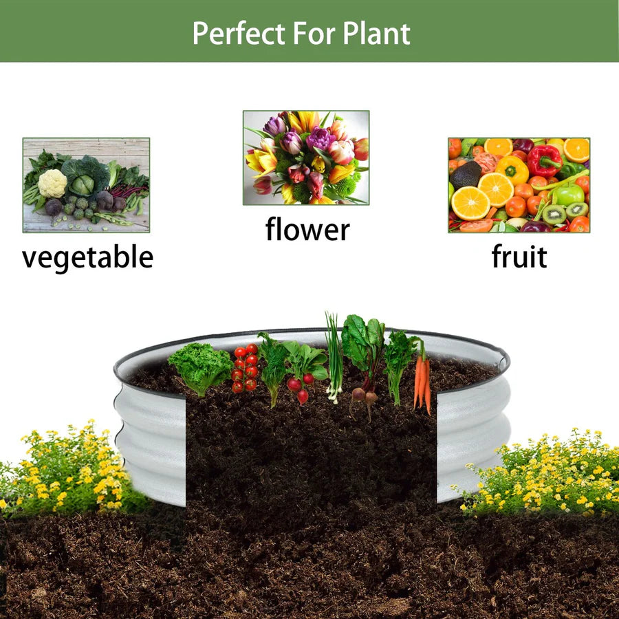 Set of 2 Round Metal Raised Garden Beds Heavy-Duty Planters