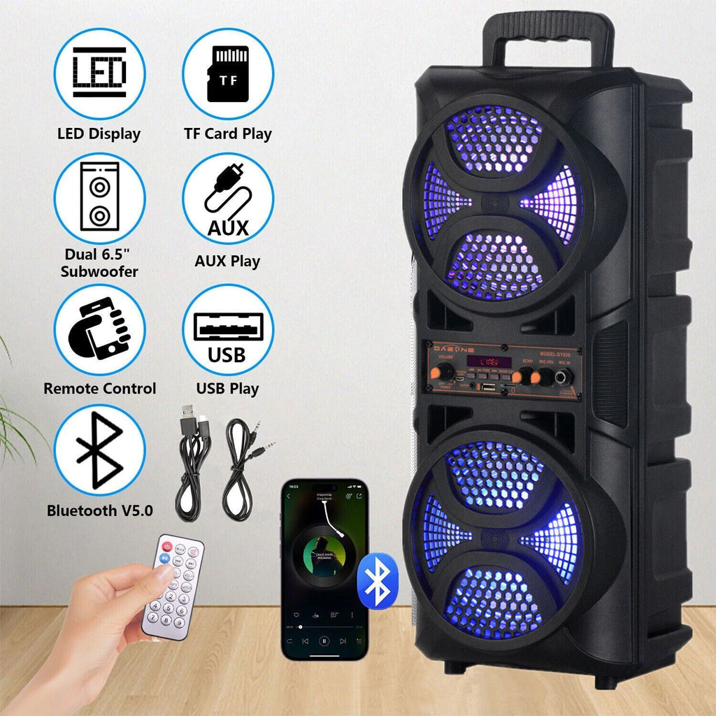 Portable Bluetooth Party Speaker 3000W Bass with LED Lights Remote Pro