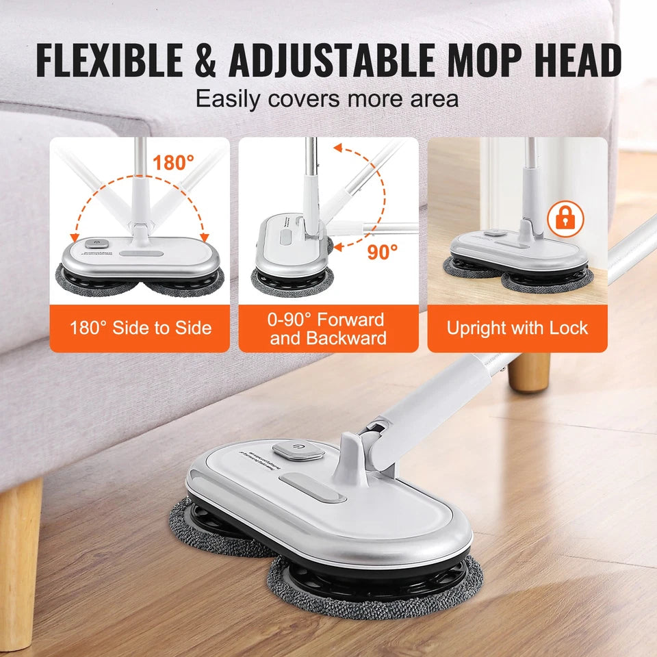 Cordless Dual-Head Electric Spin Mop with Adjustable Handle White