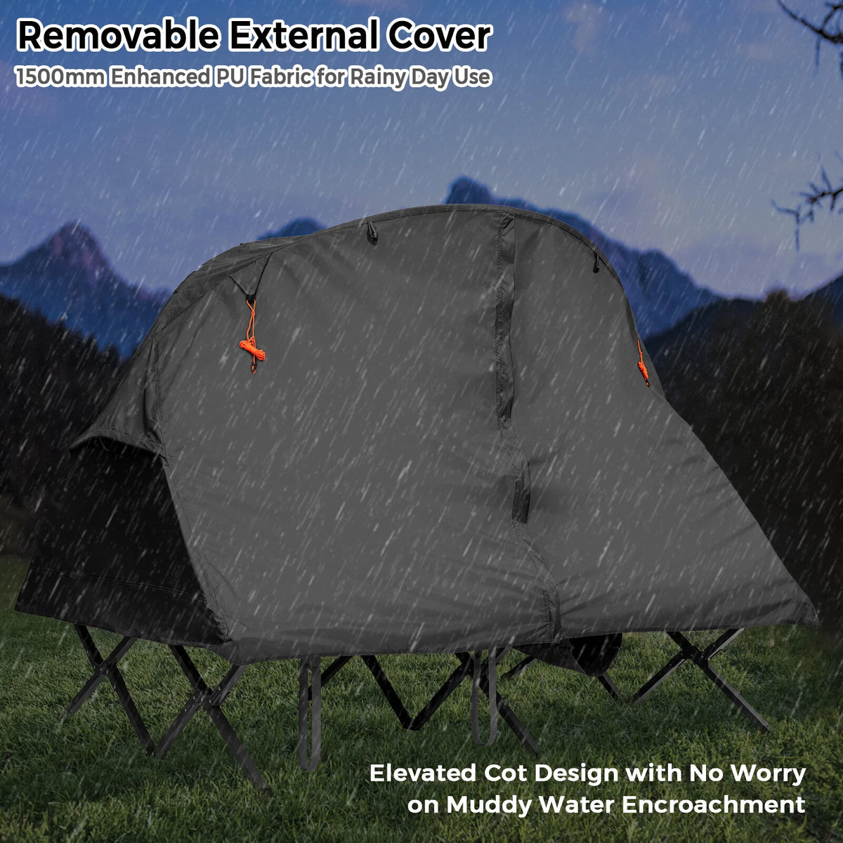 2-Person Camping Tent Cot Set with Rain Cover Mattress & Carry Bag