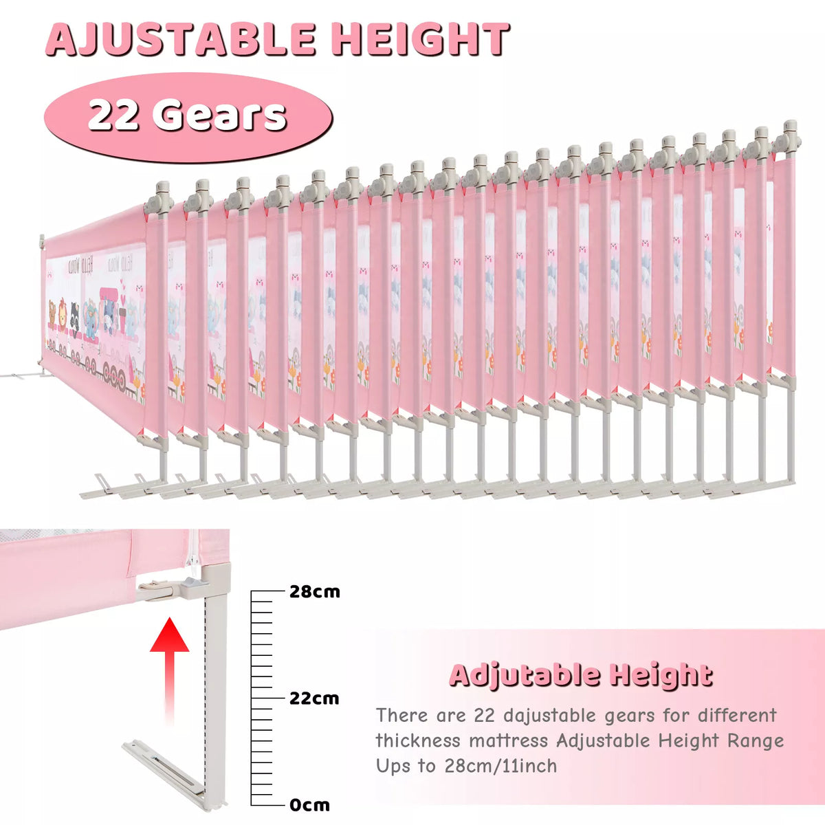 Adjustable 63" Extra Long Toddler Bed Rail Easy Access