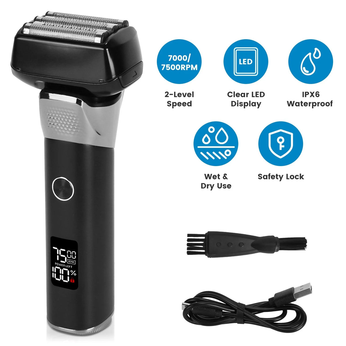 Mens 5-Blade Electric Foil Shaver Wet Dry Razor Dual Speed Trimmer
