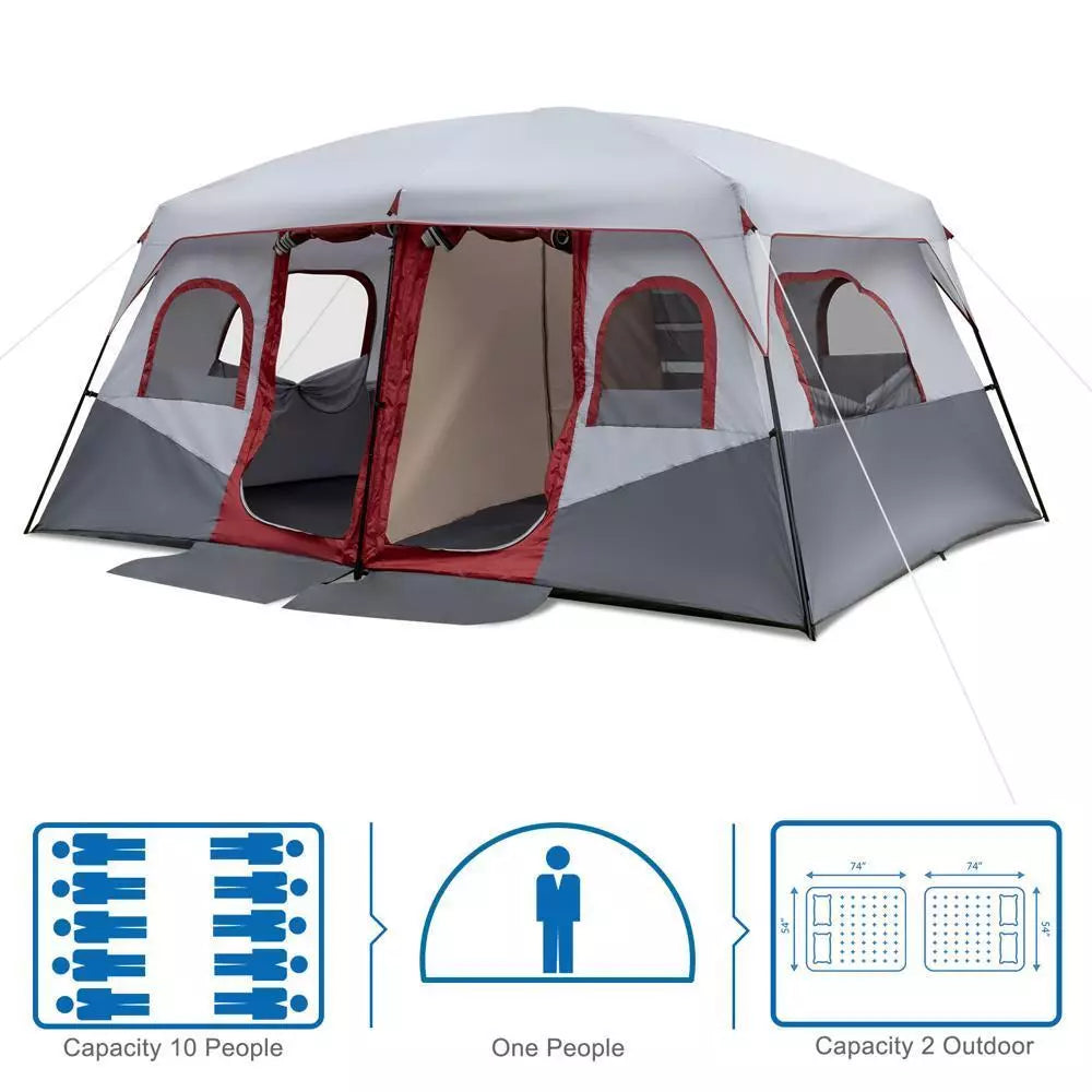 10-Person Waterproof 2-Room Camping Tent with Rainfly and Storage