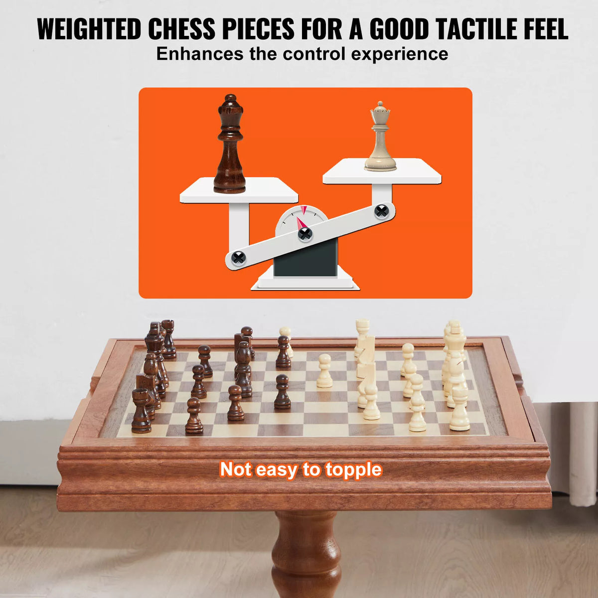 Wooden 3-in-1 Game Table for Chess, Checkers, and Backgammon Play