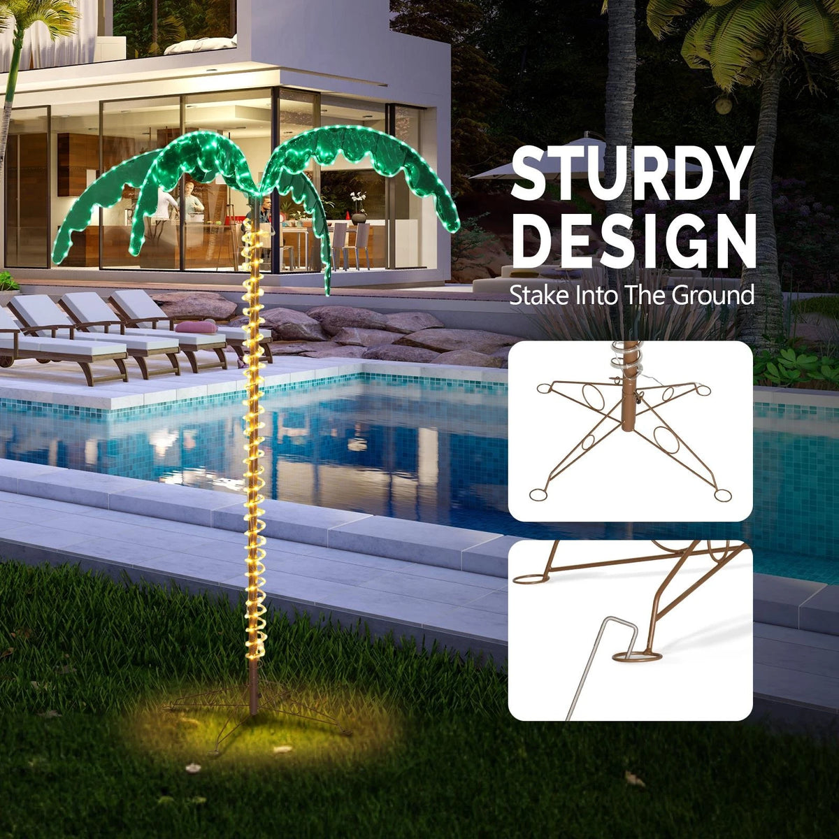 7FT LED Artificial Palm Tree Light for Outdoor Pool, Patio & Bar Decor