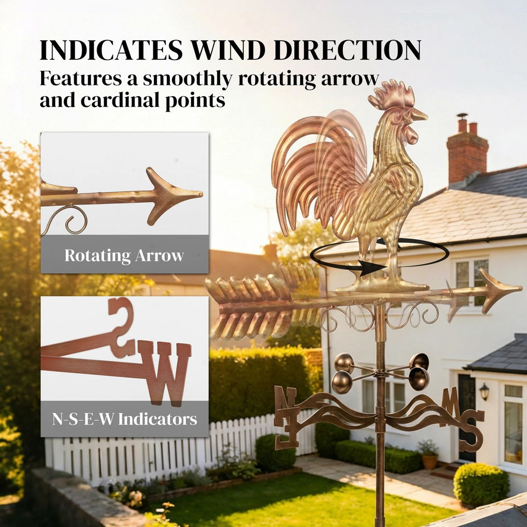 Outdoor Rooster Weathervane Metal Wind Direction Indicator Roof Mount