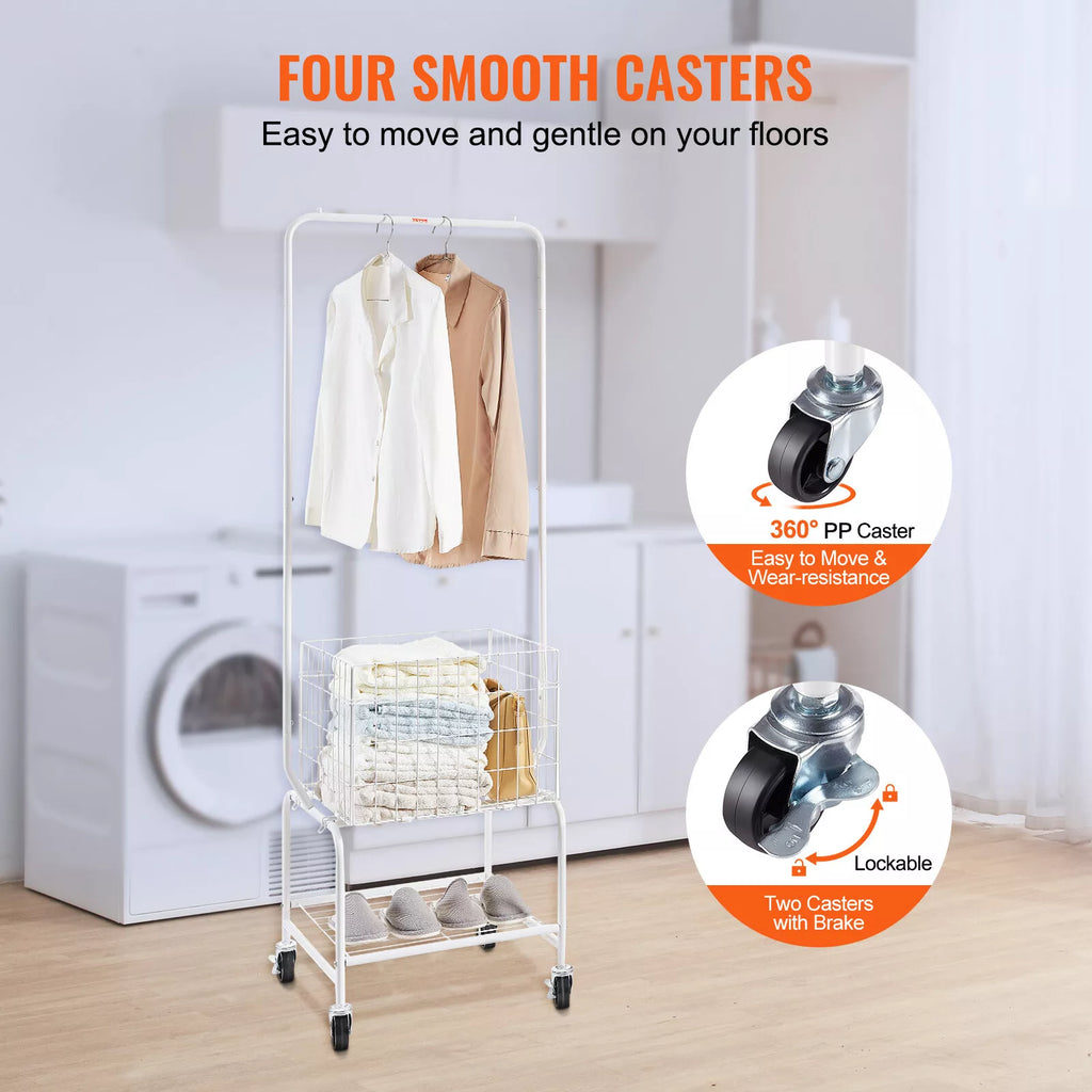 Rolling Laundry Cart Hanging Rack Adjustable Bar Wheels