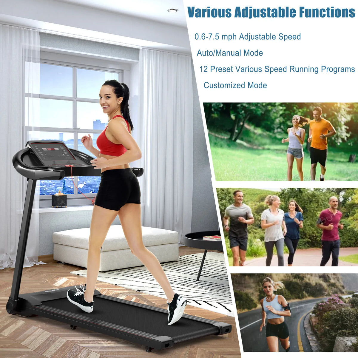 Compact 2.25HP Electric Folding Treadmill with APP LED Display