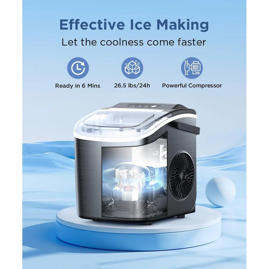 Portable Countertop Ice Maker Self-Cleaning 26 lbs/Day Black