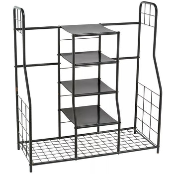 Dual Golf Bag Organizer Rack with Shelves for Garage or Home Storage