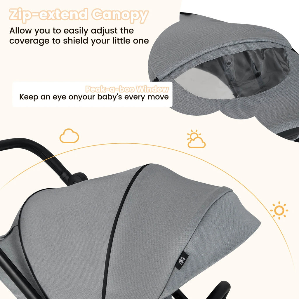 Foldable Baby Stroller with Reclining Backrest & Adjustable Handle