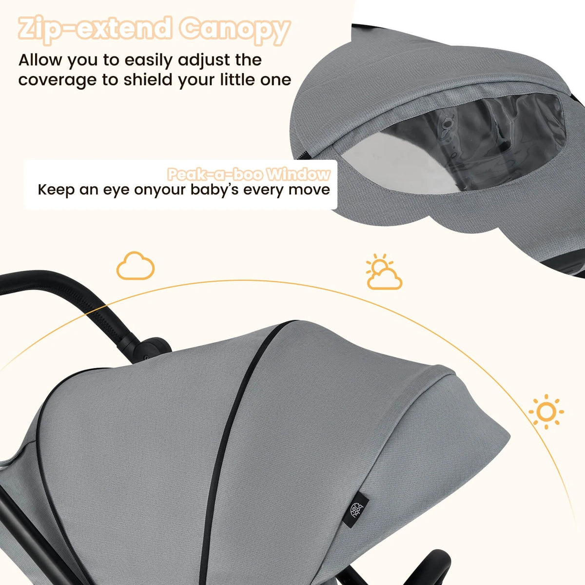 Foldable Baby Stroller with Reclining Backrest & Adjustable Handle