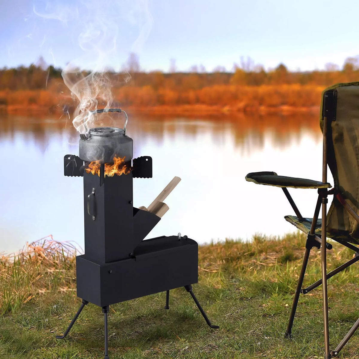 Portable Outdoor Rocket Stove Camping Tent Heating Wood Cooking