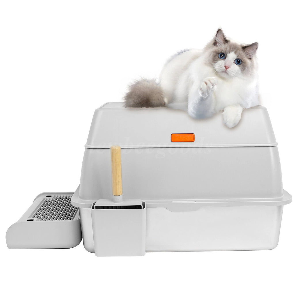 XXL Stainless Steel Cat Litter Box with High Sides for Large Cats