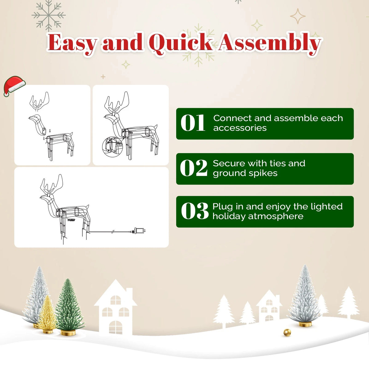 3.6FT Motorized Reindeer with Moving Head and Warm LED Christmas Display