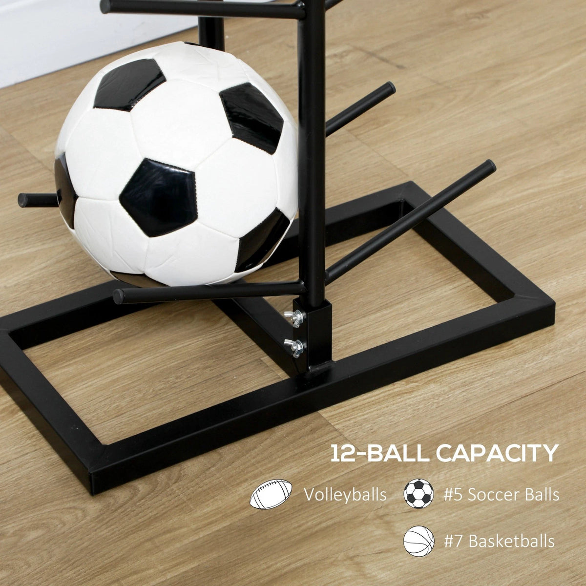 Steel Vertical Ball Storage Rack Holds 12 Sports Balls for Home or Gym Use