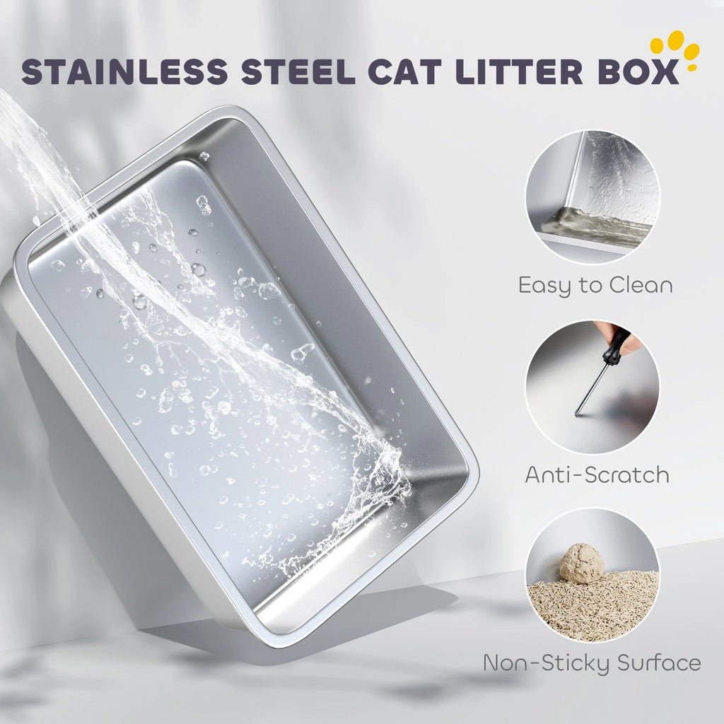 XL Stainless Steel Enclosed Cat Litter Box with Lid and Odor Control