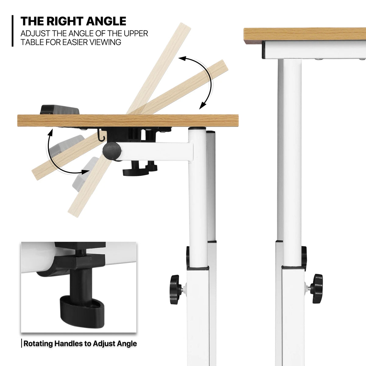 Rolling Adjustable Height Laptop Desk with CPU Stand Modern Workstation