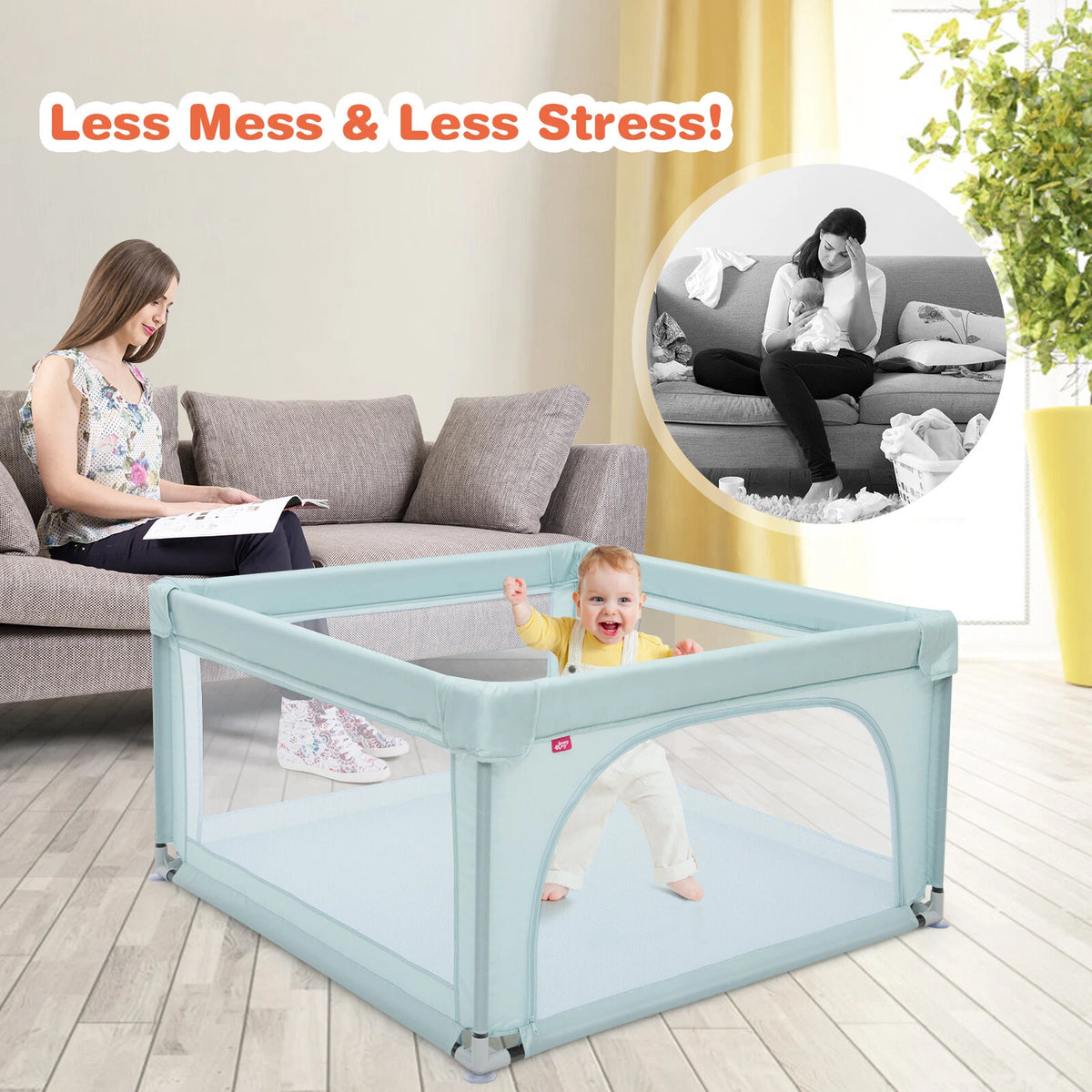 Blue Baby Playpen with Mesh Panels and 50 Ocean Balls Included