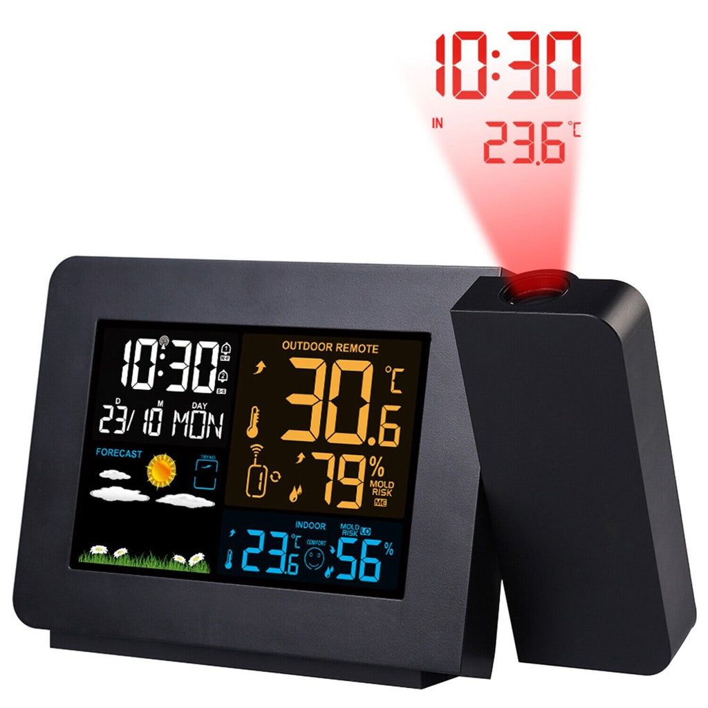 Atomic Projection Alarm Clock with Weather Station Temperature Humidity Monitor